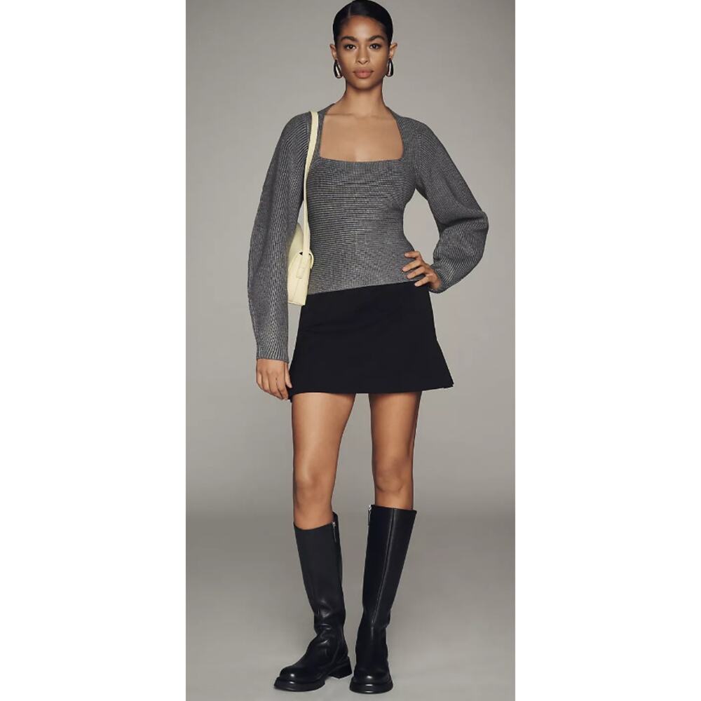 NWT Anthropologie Maeve Square-Neck Wide-Sleeve Gray Sweater - XS